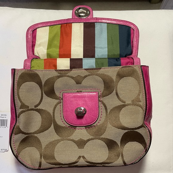 NWT COACH HANDBAG SV/Khaki/Magenta.  Shoulder strap included. - Picture 7 of 12